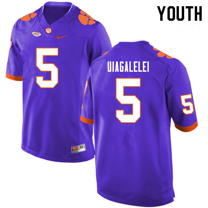 Youth #5 D.J. Uiagalelei Clemson Tigers College Football Jerseys Sale-Purple - Click Image to Close